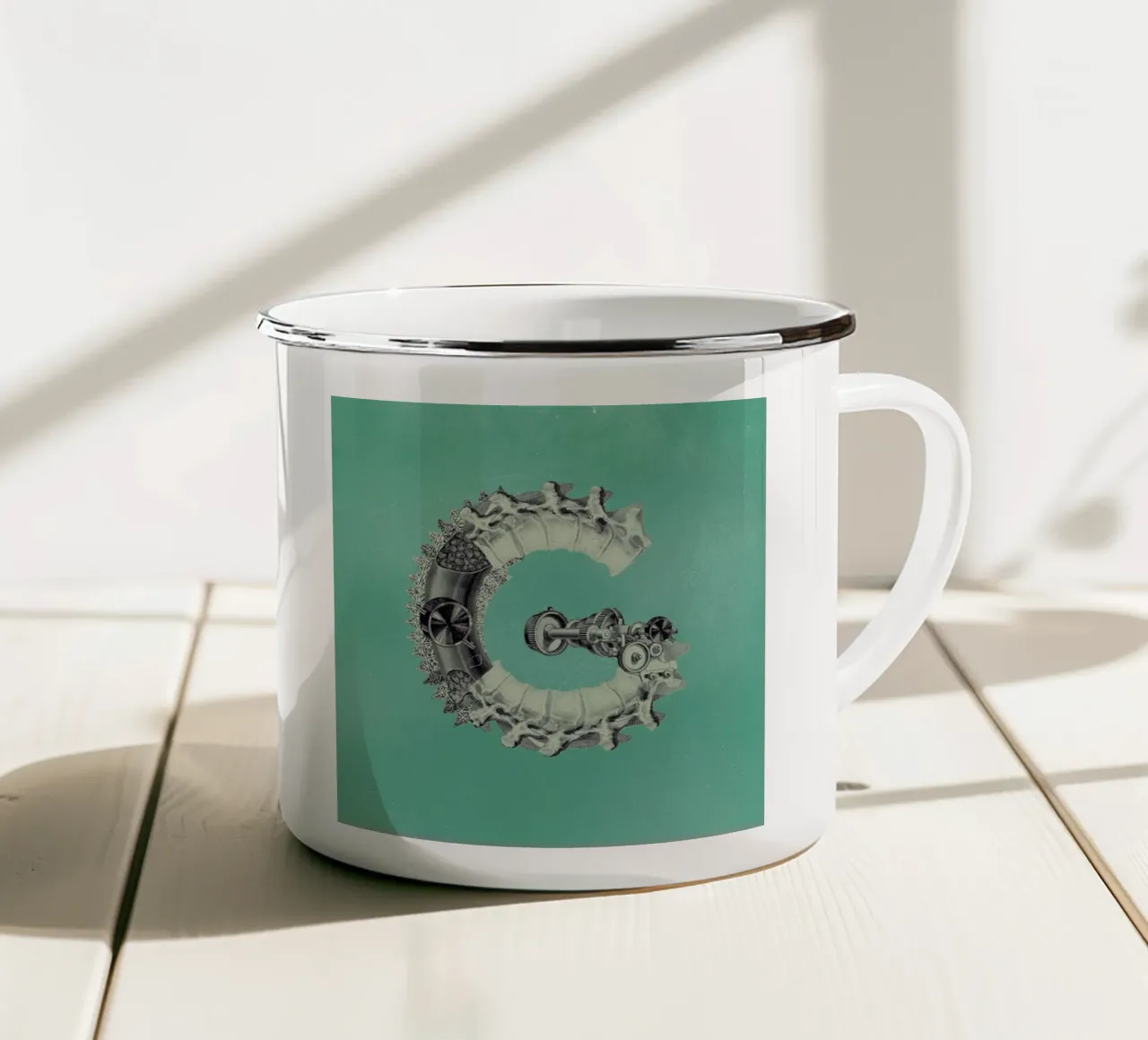 Steampunk Alphabet Letter G tazza in smalto da Birgit Palma