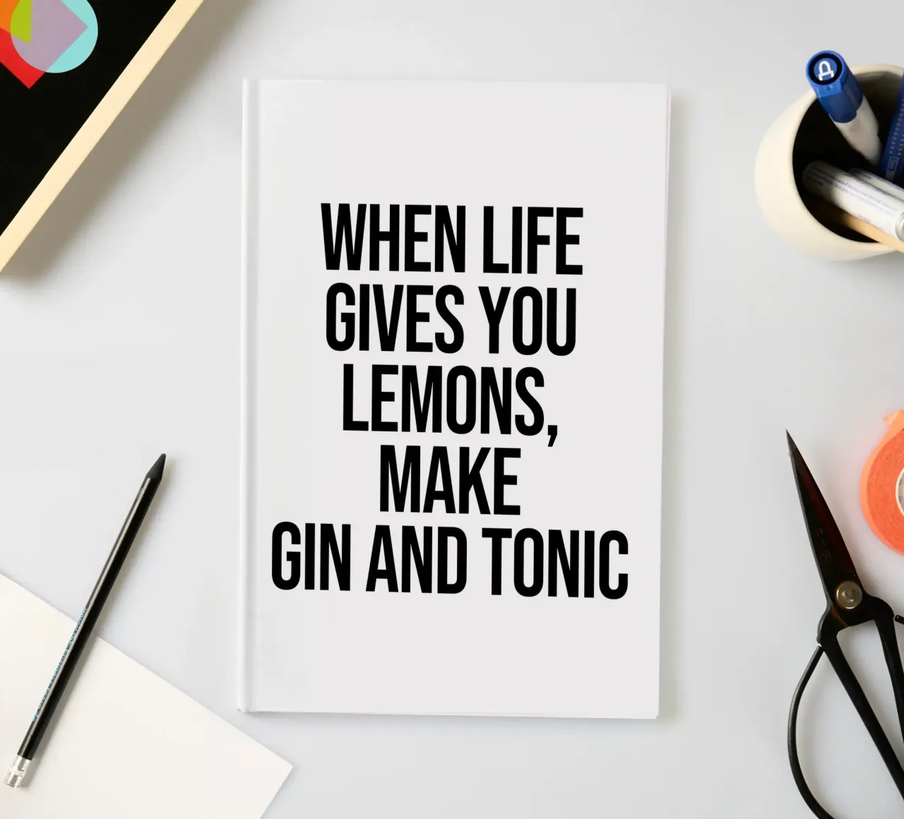 When life gives you lemons, make gin and tonic quote notebook by Paigaam Studio