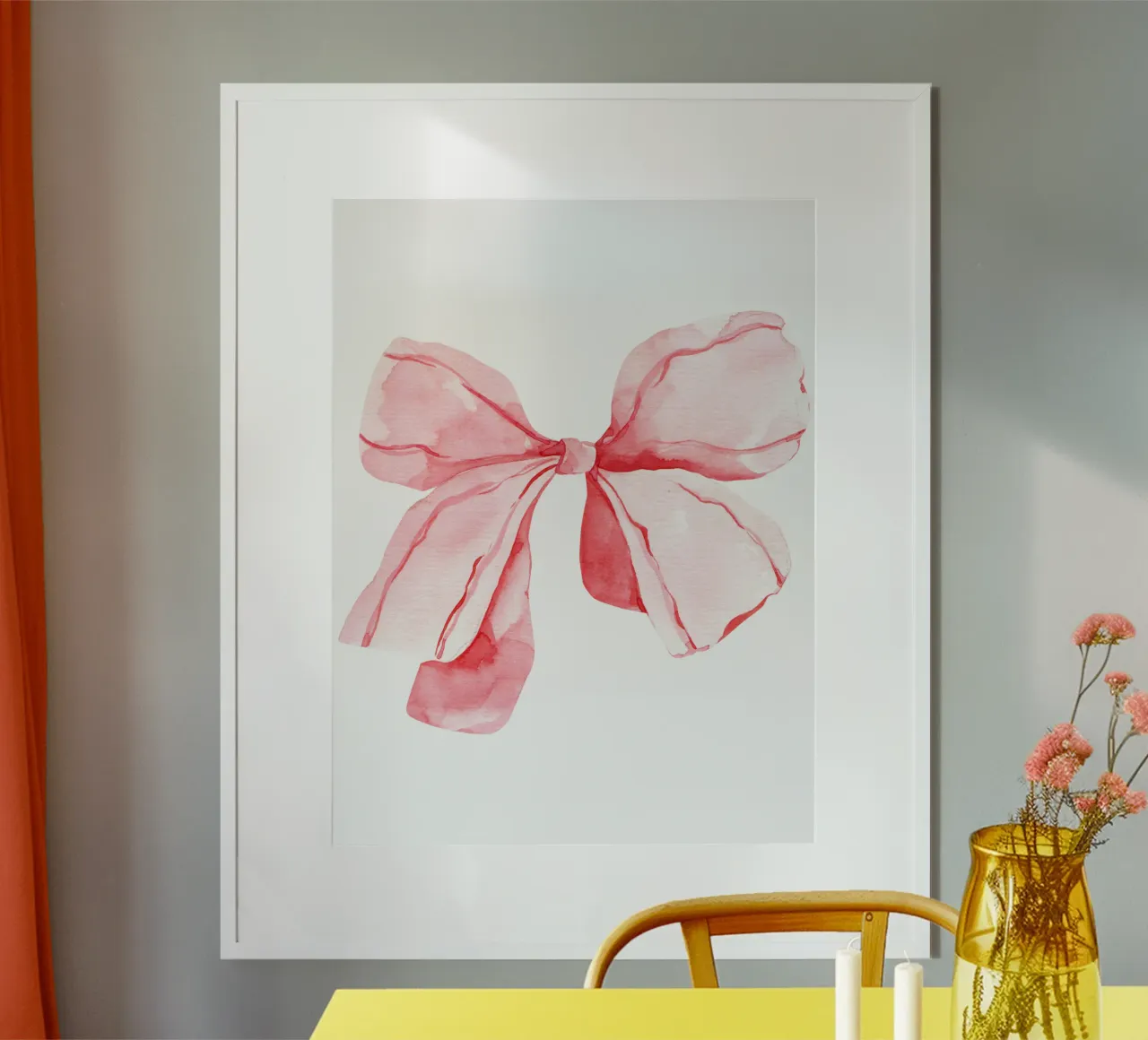 Fiocco acquerello Coquette, fiocco rosa Coquette, fiocchi carini poster con telaio in legno da Coquette Club