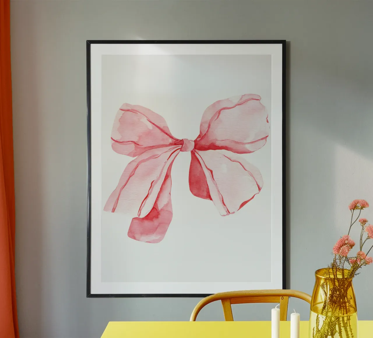 Fiocco acquerello Coquette, fiocco rosa Coquette, fiocchi carini poster con telaio in legno da Coquette Club