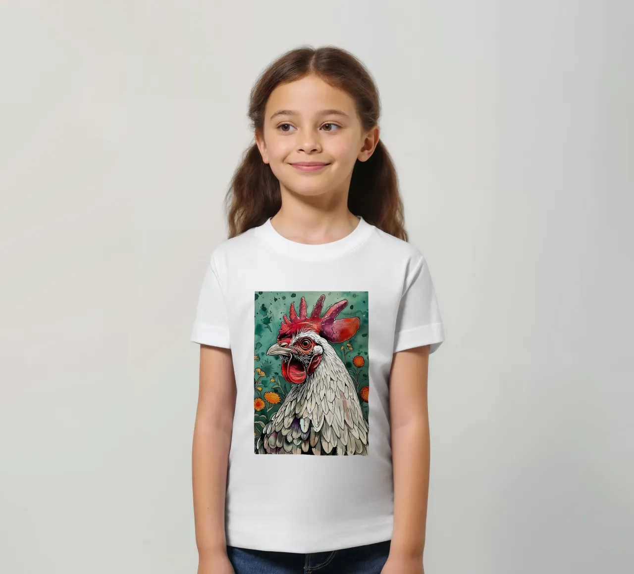 Rooster animal art kids t-shirt by Justyna Jaszke JBJart
