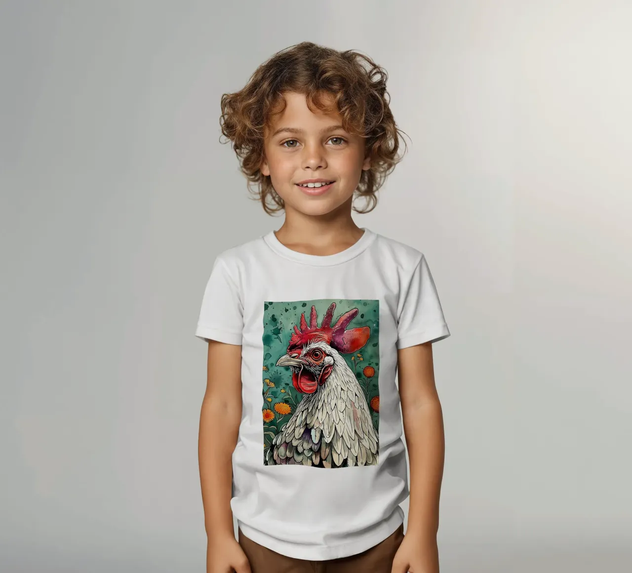 Rooster animal art kids t-shirt by Justyna Jaszke JBJart