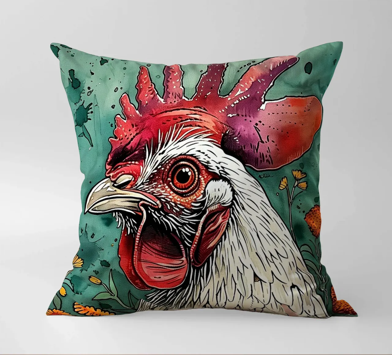 Gallo animale d'arte cuscino da Justyna Jaszke JBJart