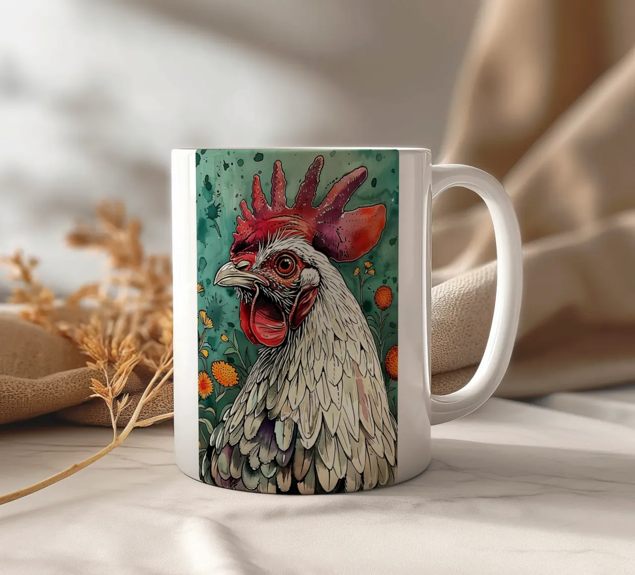 Gallo animale d'arte tazza in ceramica da Justyna Jaszke JBJart