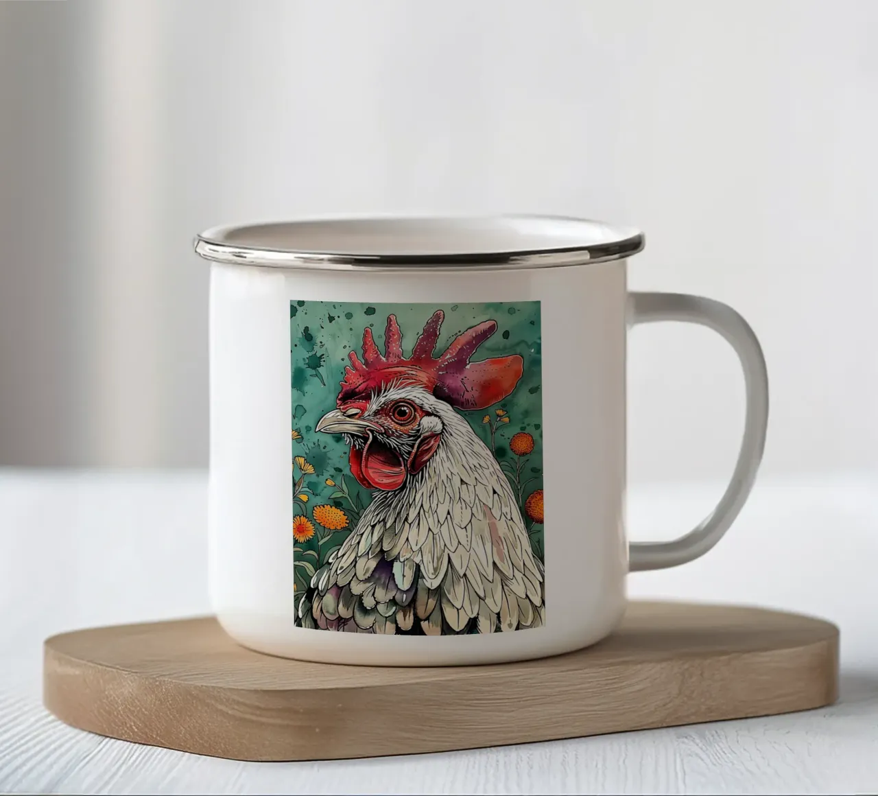 Gallo animale d'arte tazza in smalto da Justyna Jaszke JBJart