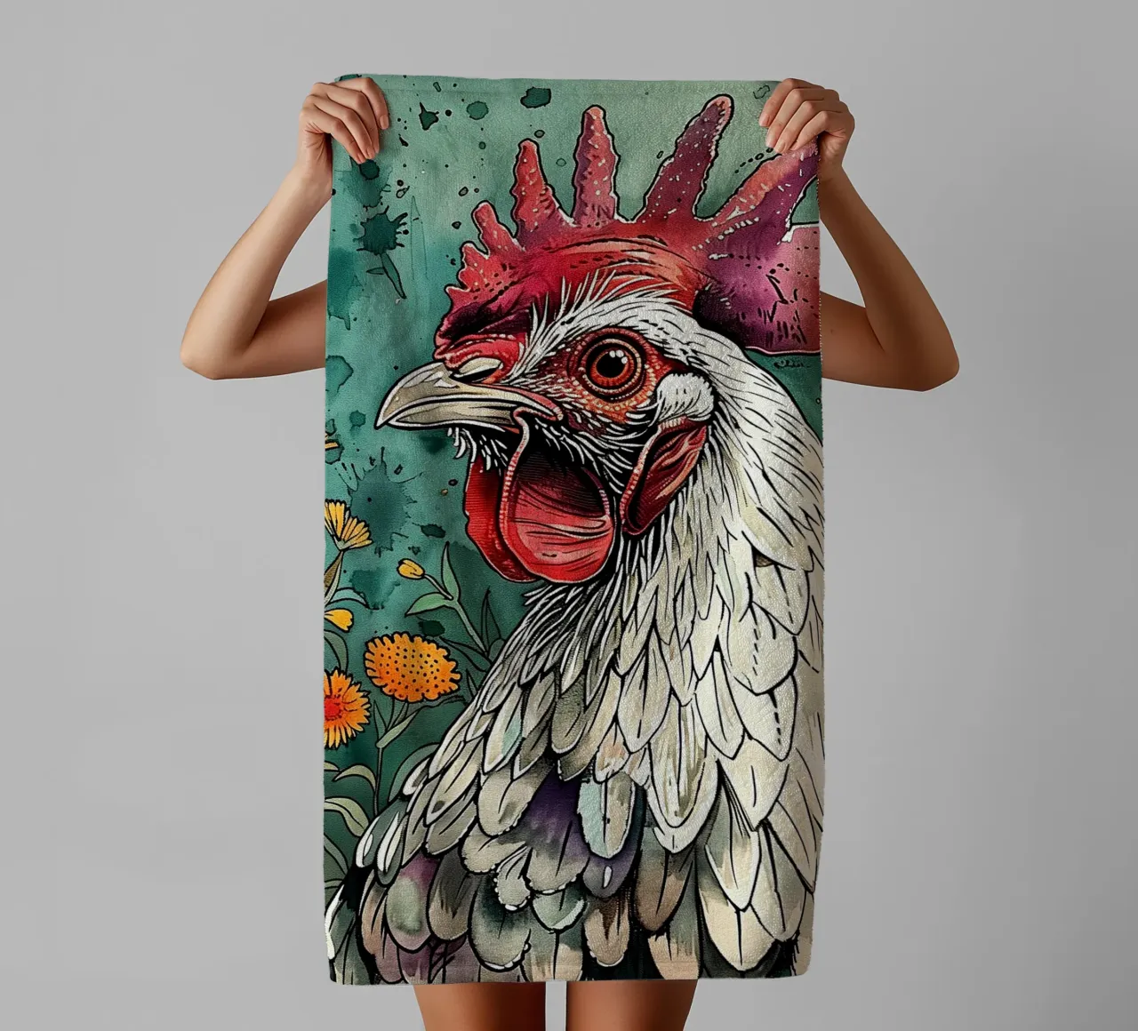 Gallo animale d'arte asciugamano da bagno da Justyna Jaszke JBJart