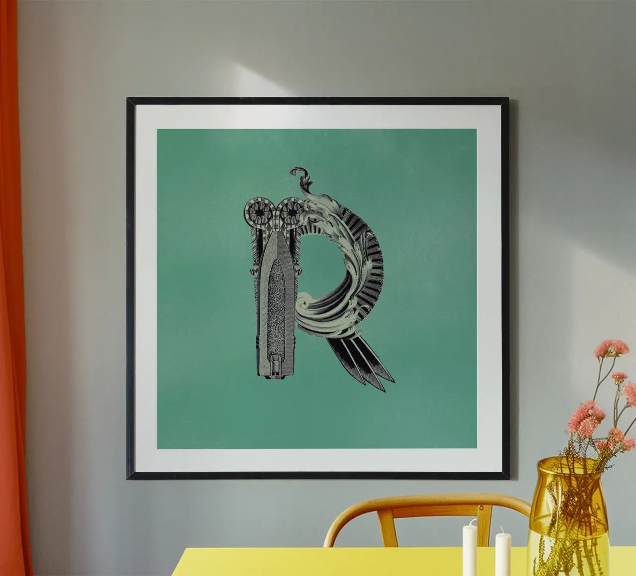 Steampunk Alphabet Letter R poster con telaio in plastica da Birgit Palma
