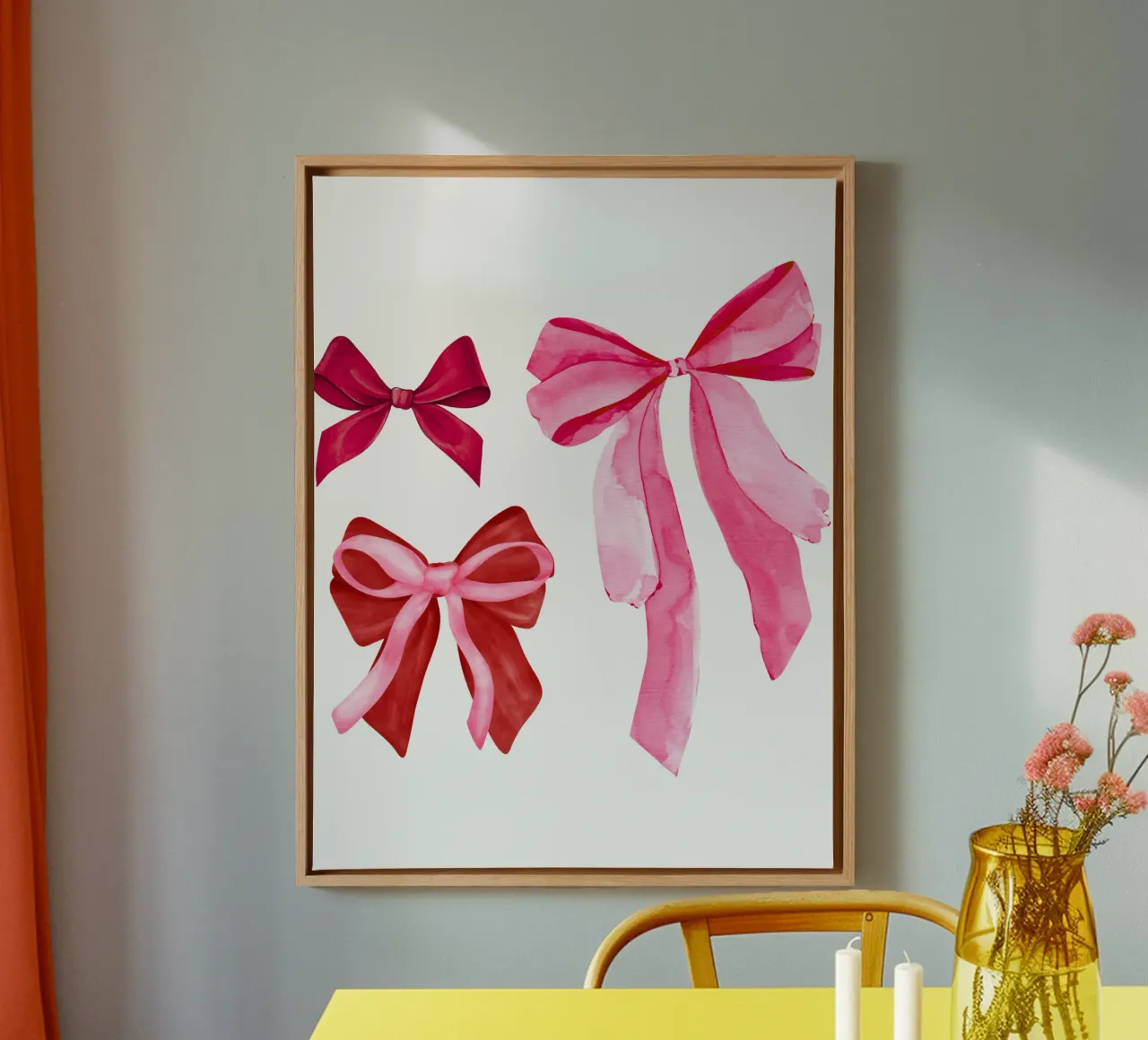 Coquette Rosa Aquarell Schleifen, Niedliche Girly Rosa Schleife Design Leinwand mit Schattenfugenrahmen von Coquette Club