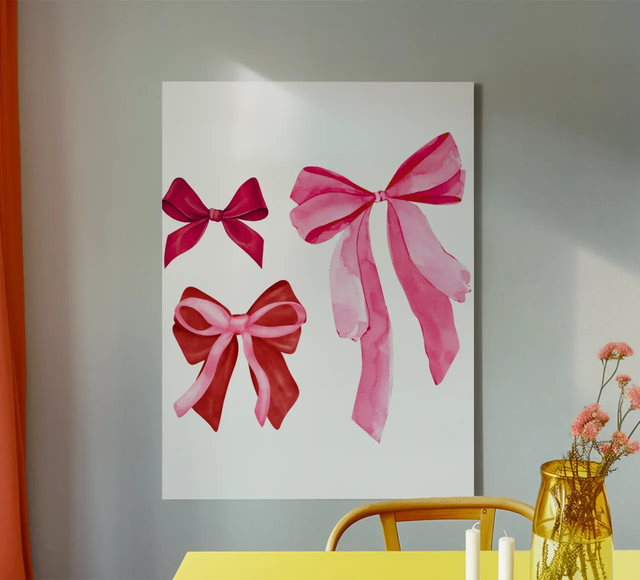 Coquette Rosa Aquarell Schleifen, Niedliche Girly Rosa Schleife Design Leinwand mit Schattenfugenrahmen von Coquette Club