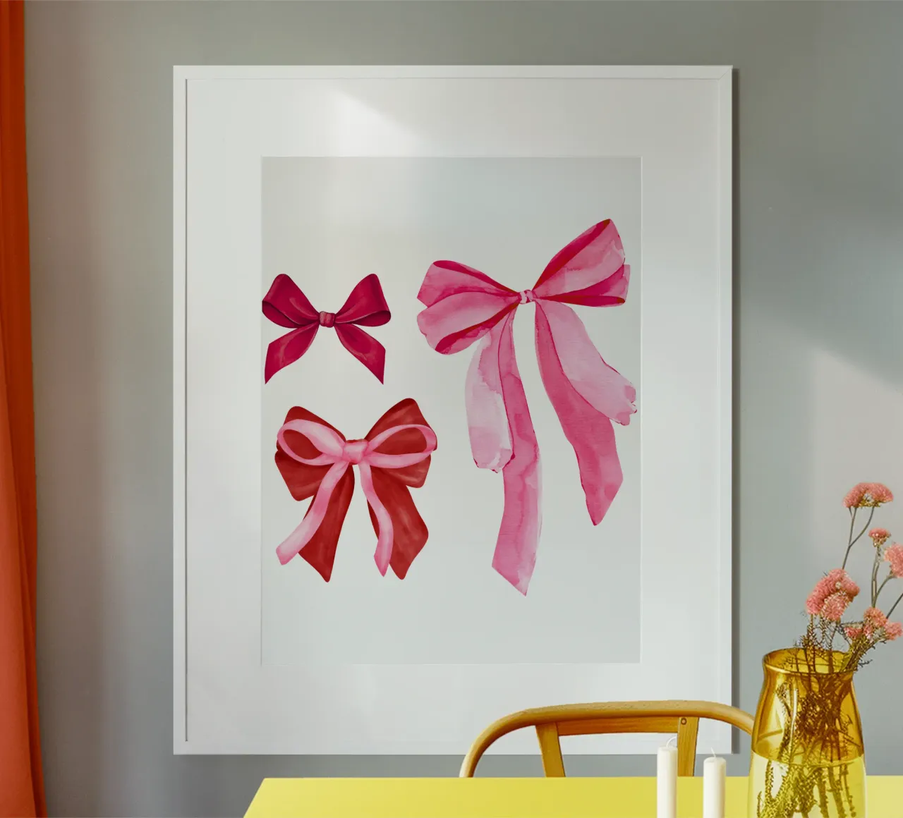 Fiocchi acquerellati rosa Coquette, simpatici fiocchi rosa da ragazza poster con telaio in plastica da Coquette Club