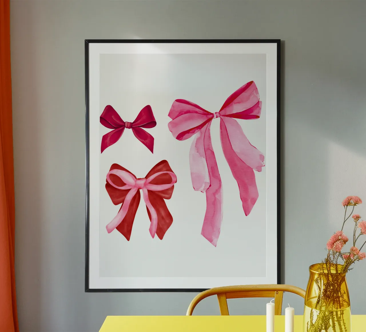 Fiocchi acquerellati rosa Coquette, simpatici fiocchi rosa da ragazza poster con telaio in plastica da Coquette Club