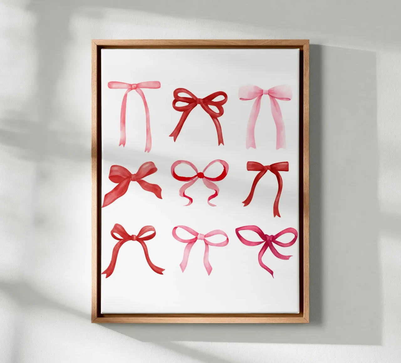 Coquette Watercolor Bows, Pink Bow Design, Cute Bow Print canvas with Floater frame by Coquette Club