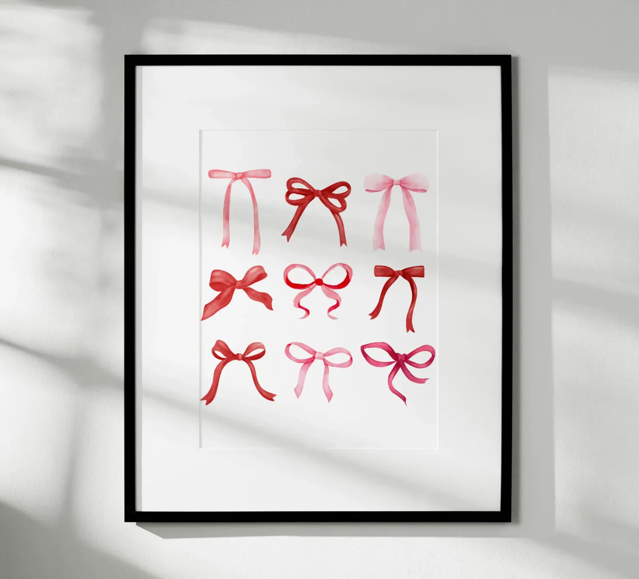 Coquette Fiocchi acquerellati, fiocco rosa di design, fiocco carino stampato poster con telaio in legno da Coquette Club
