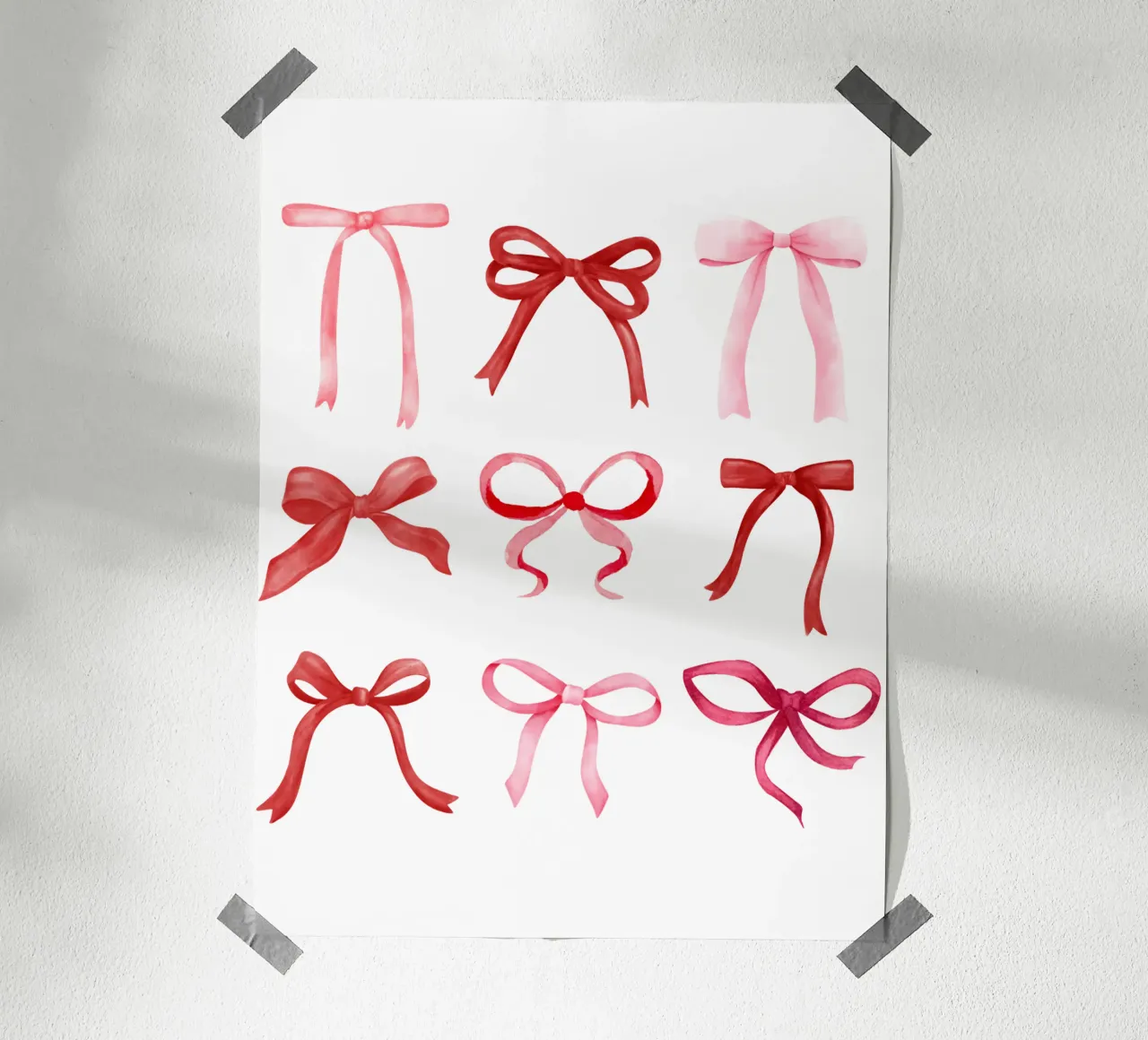 Coquette Fiocchi acquerellati, fiocco rosa di design, fiocco carino stampato poster con telaio in legno da Coquette Club