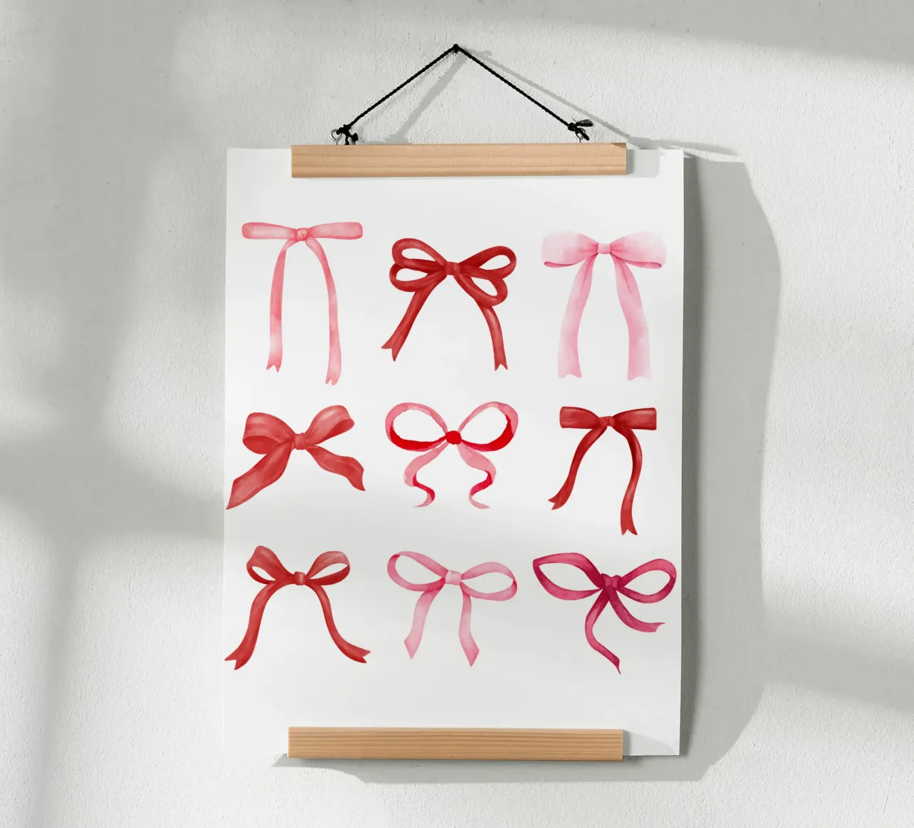 Coquette Fiocchi acquerellati, fiocco rosa di design, fiocco carino stampato poster con telaio in legno da Coquette Club