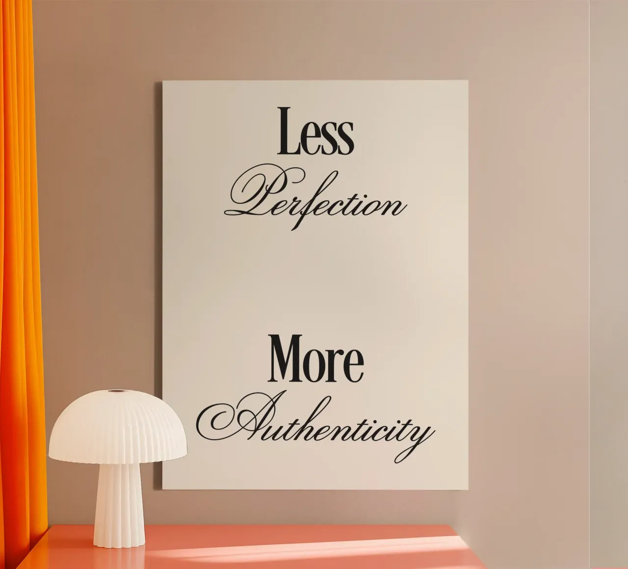 Less Perfection More Authenticity quote canvas with Floater frame by Paigaam Studio