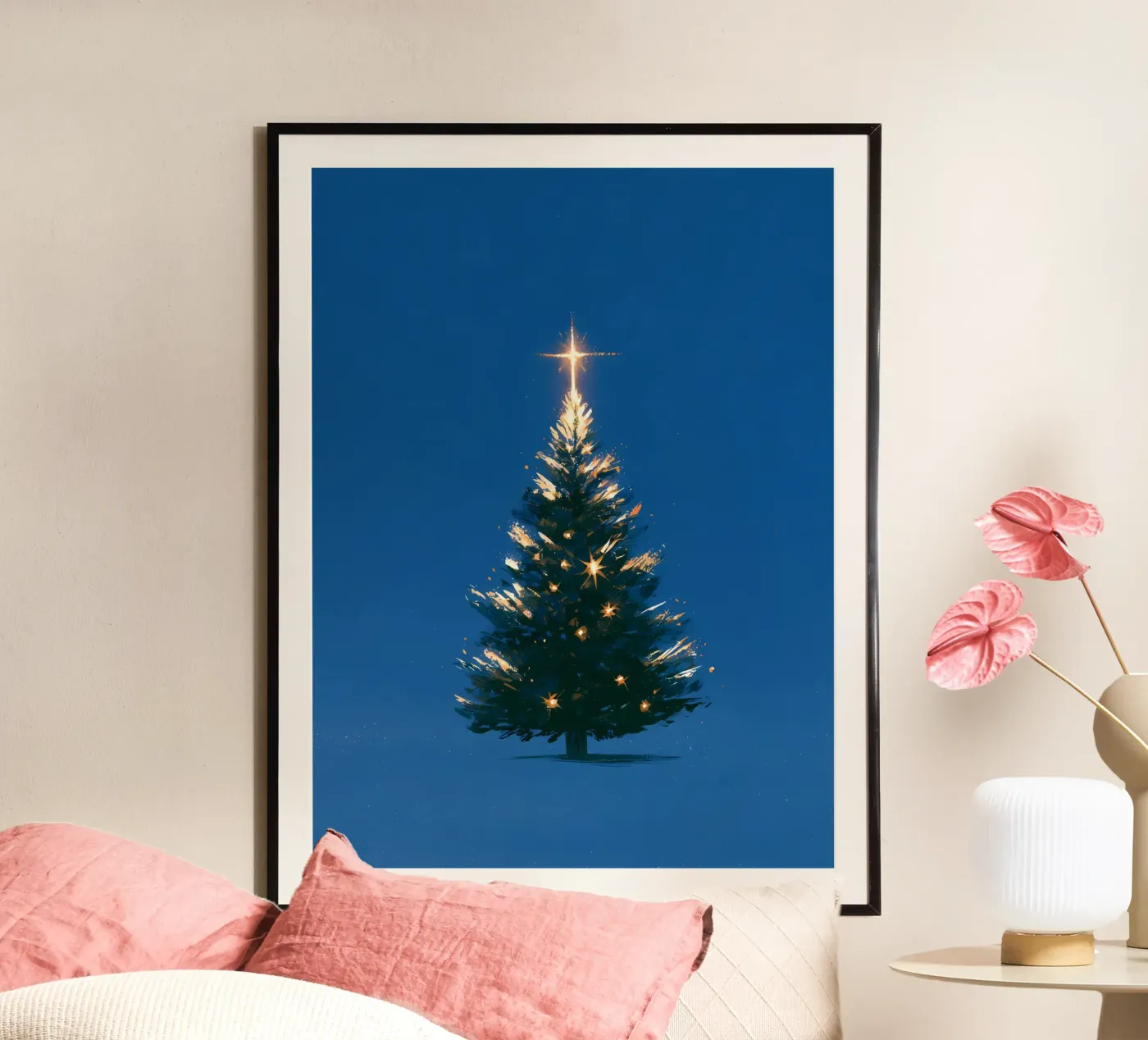 Blauwe kerstglans poster van michi