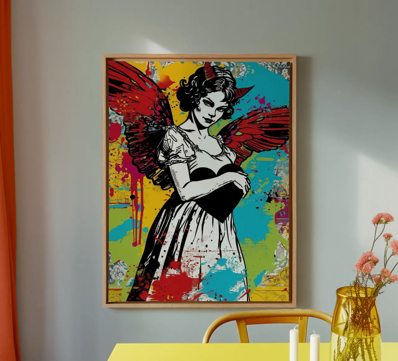 Gevallen engel met zwart hart | Banksy ontmoet barok canvas met Baklijst van Autofocus