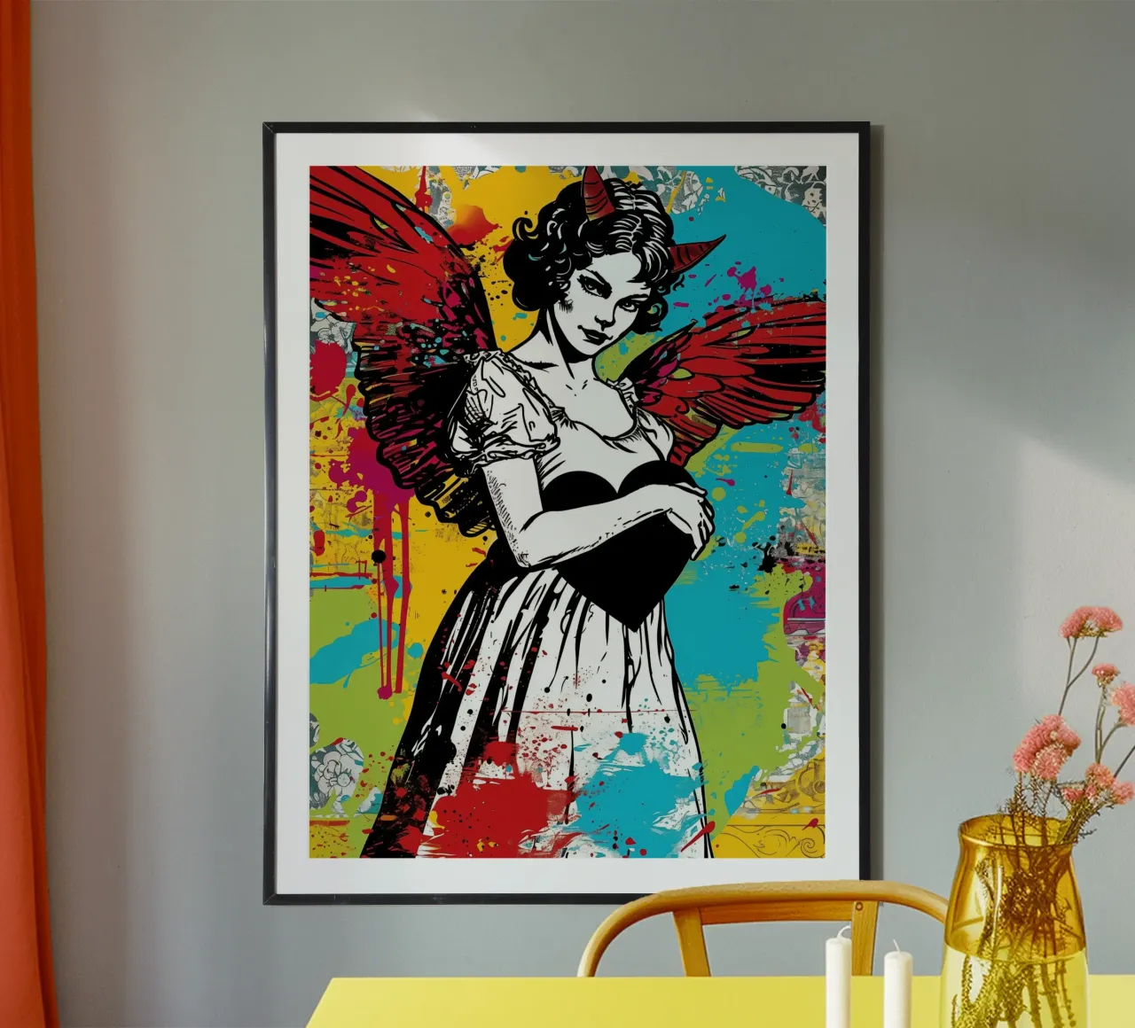 Angelo caduto con cuore nero | Banksy incontra il barocco poster con telaio in alluminio da Autofocus