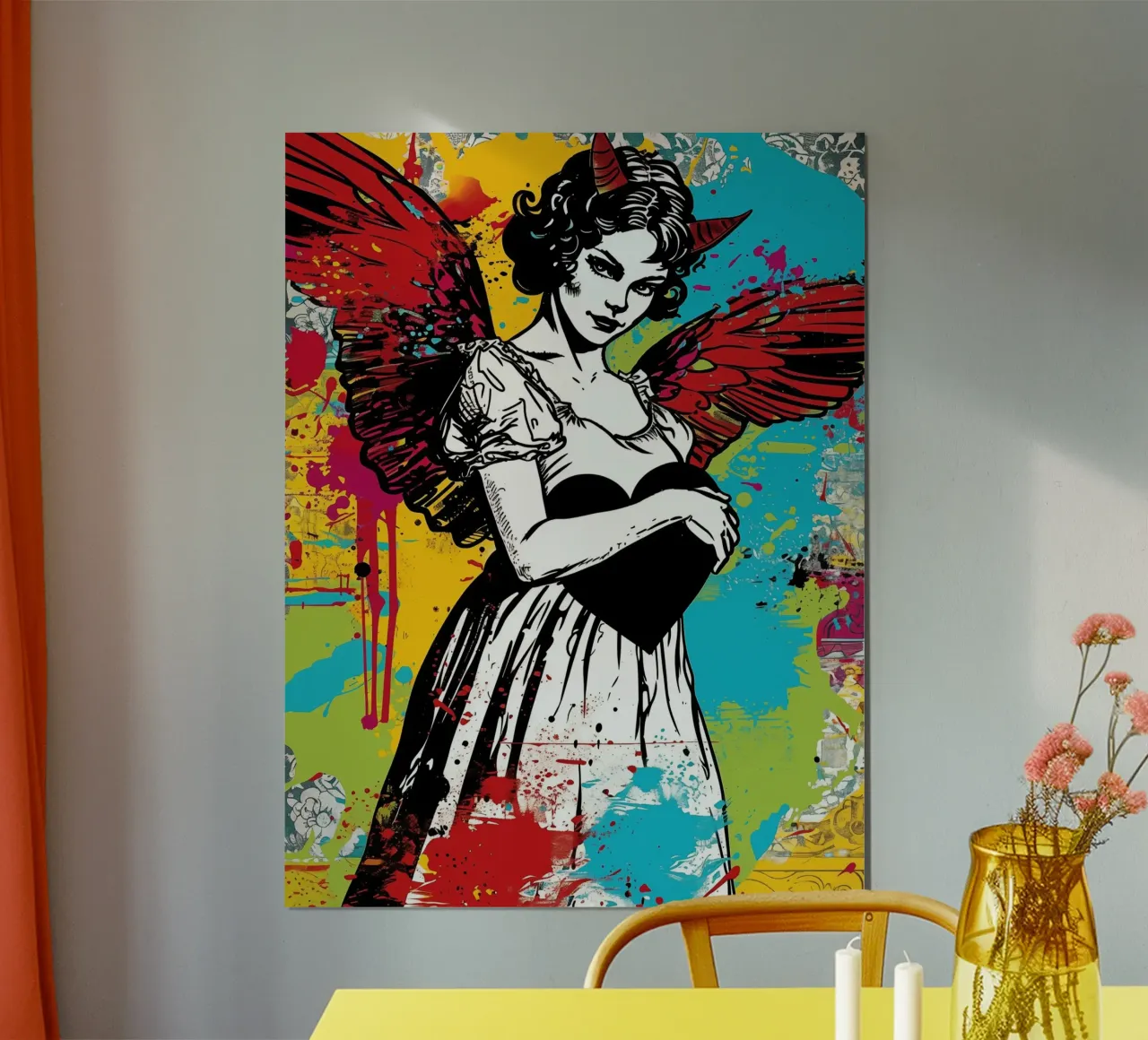 Angelo caduto con cuore nero | Banksy incontra il barocco poster con telaio in alluminio da Autofocus