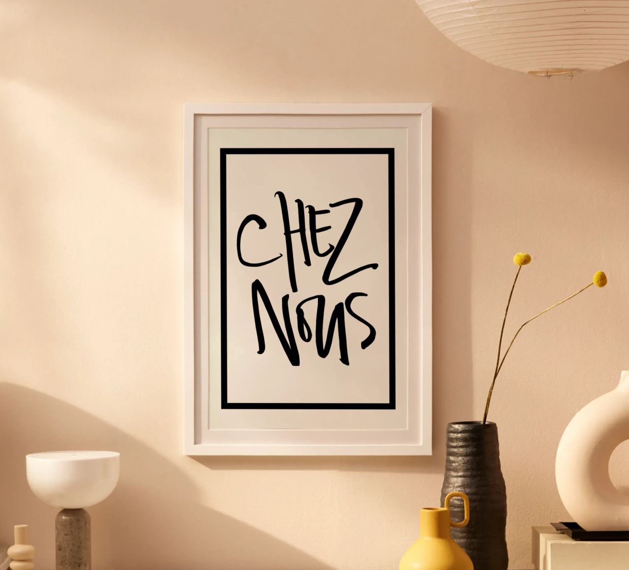 Chez Nous poster with plastic frame by Kristen Polsinelli
