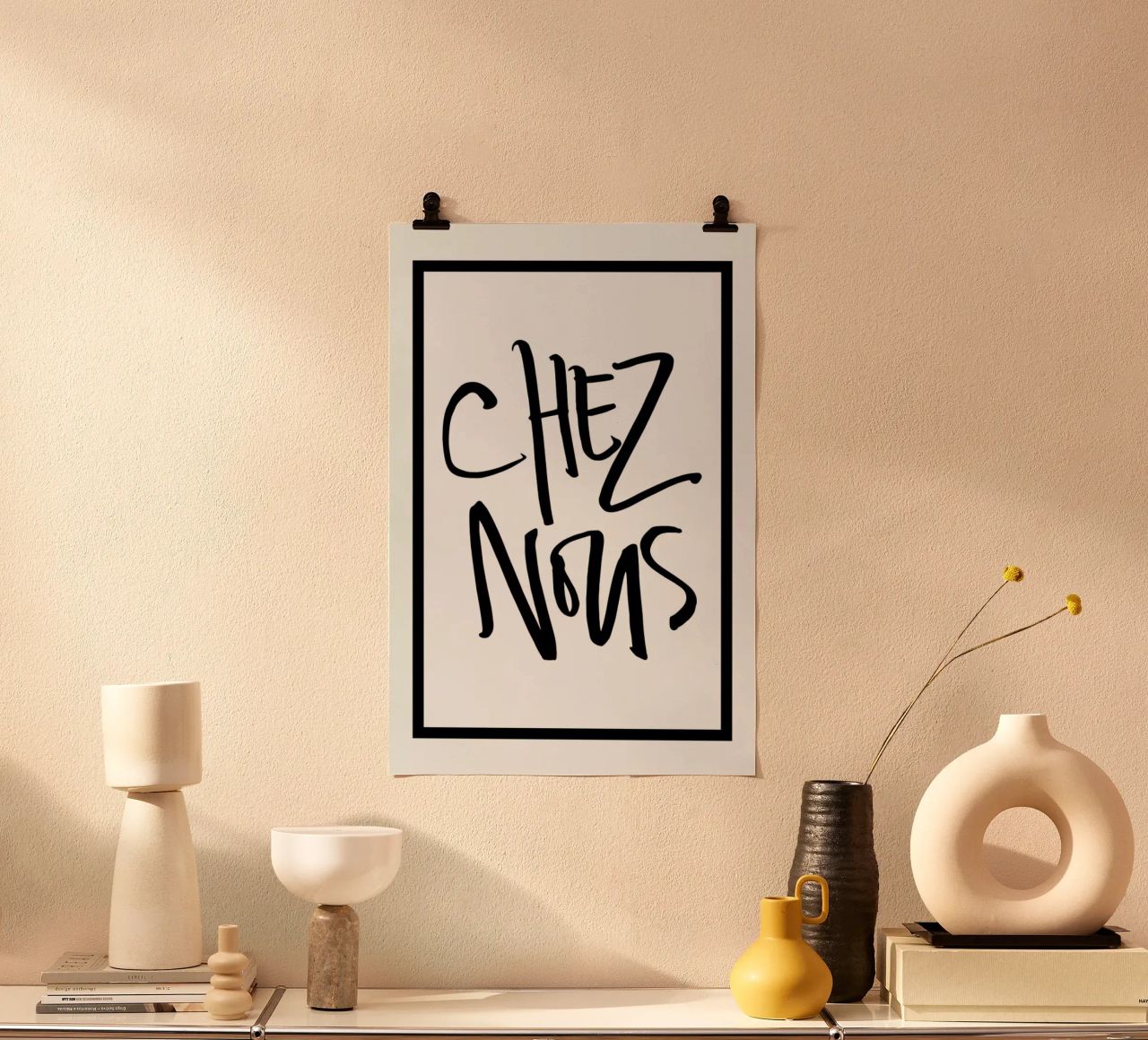 Chez Nous poster with plastic frame by Kristen Polsinelli