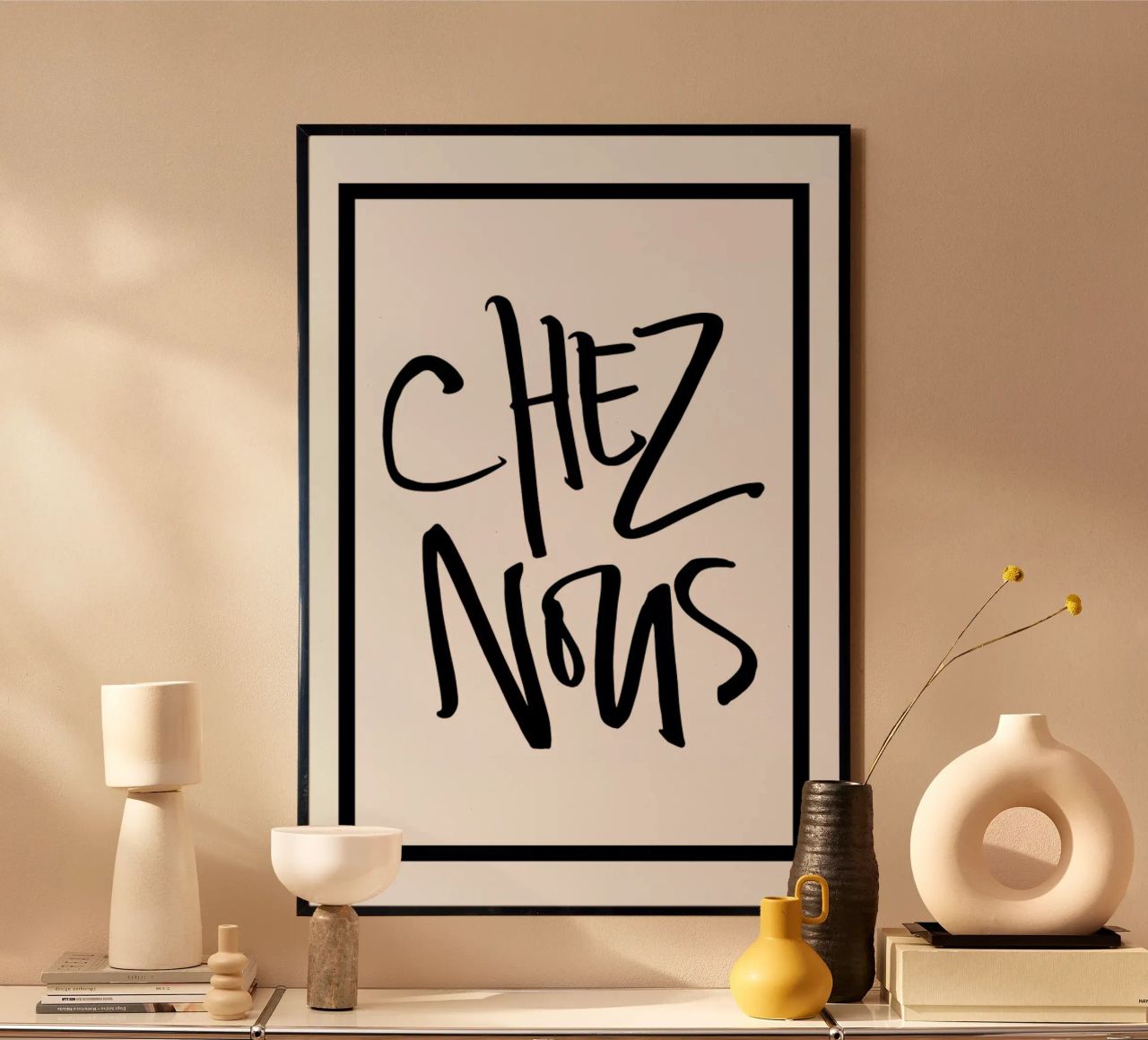 Chez Nous poster with plastic frame by Kristen Polsinelli
