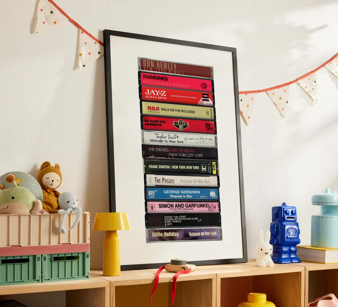 New York Songs - Il suono della città - Stampa su cassetta poster con telaio in legno da MrMustardPrints
