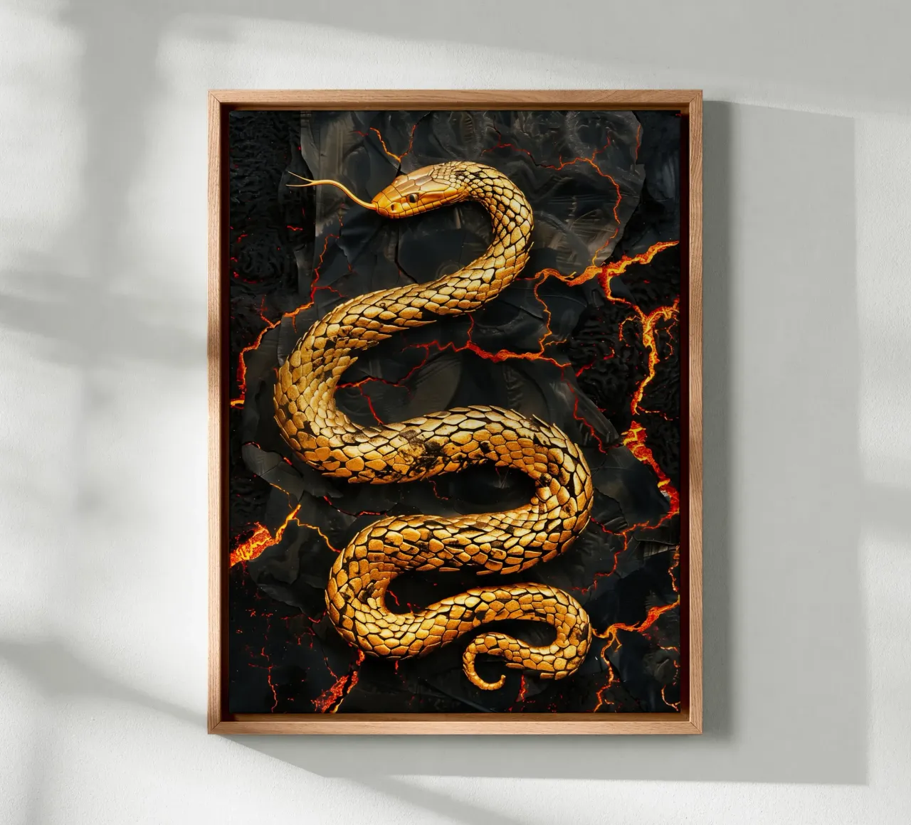 Serpente Vulcano d'Oro | Mitologia Digitale Fantasy tela con Cornice a cassetta da Autofocus