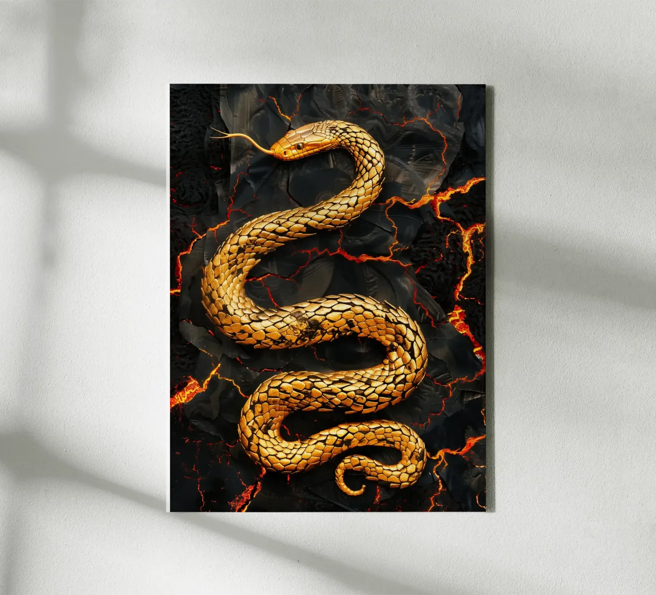 Serpente Vulcano d'Oro | Mitologia Digitale Fantasy tela con Cornice a cassetta da Autofocus