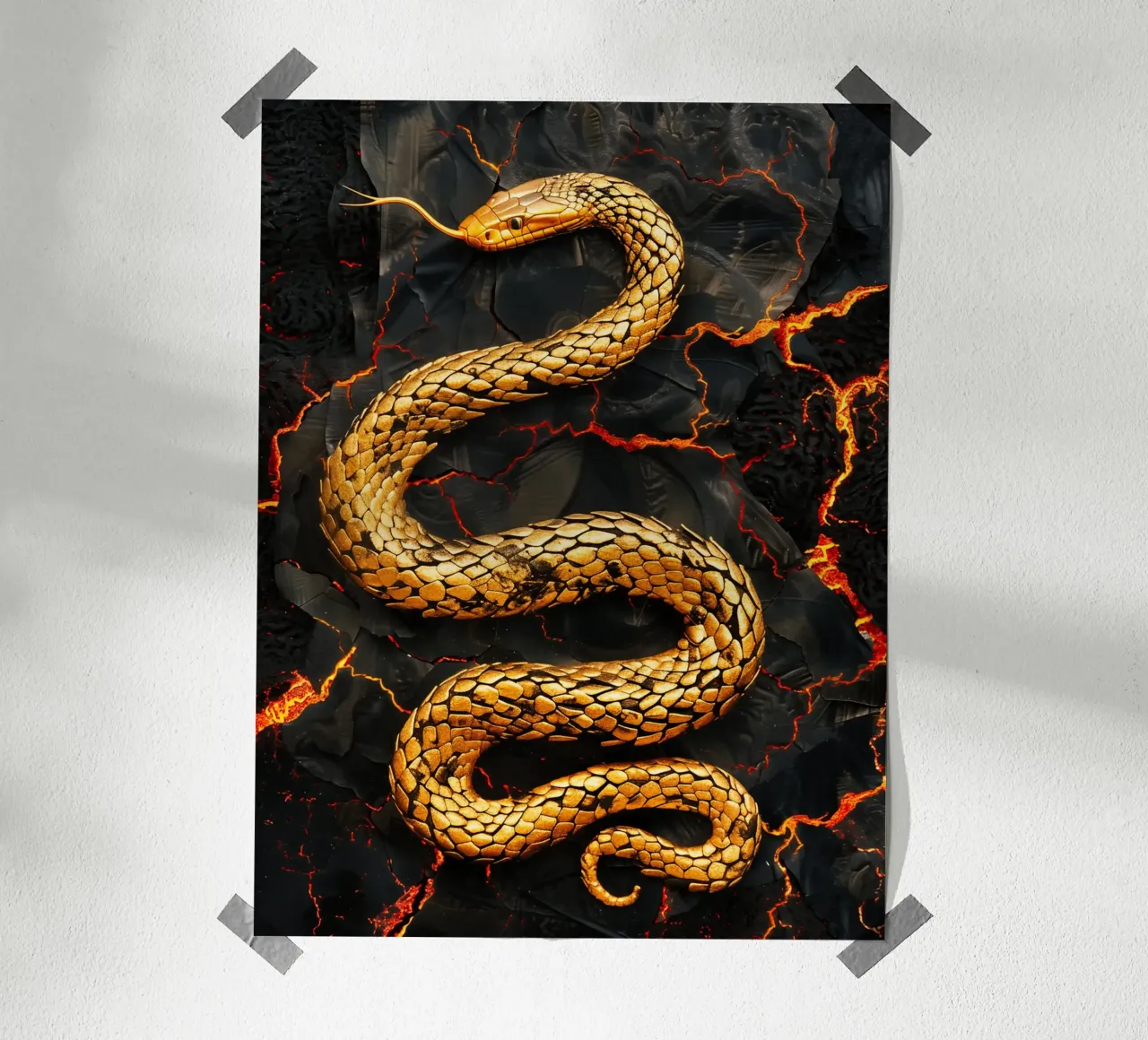 Serpente Vulcano d'Oro | Mitologia Digitale Fantasy carta hahnemühle da Autofocus