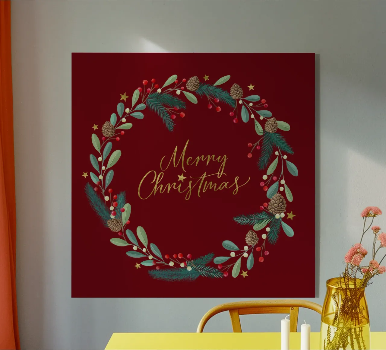Corona de Adviento, Corona de Navidad. Feliz Navidad. metacrilato de CalliLetters