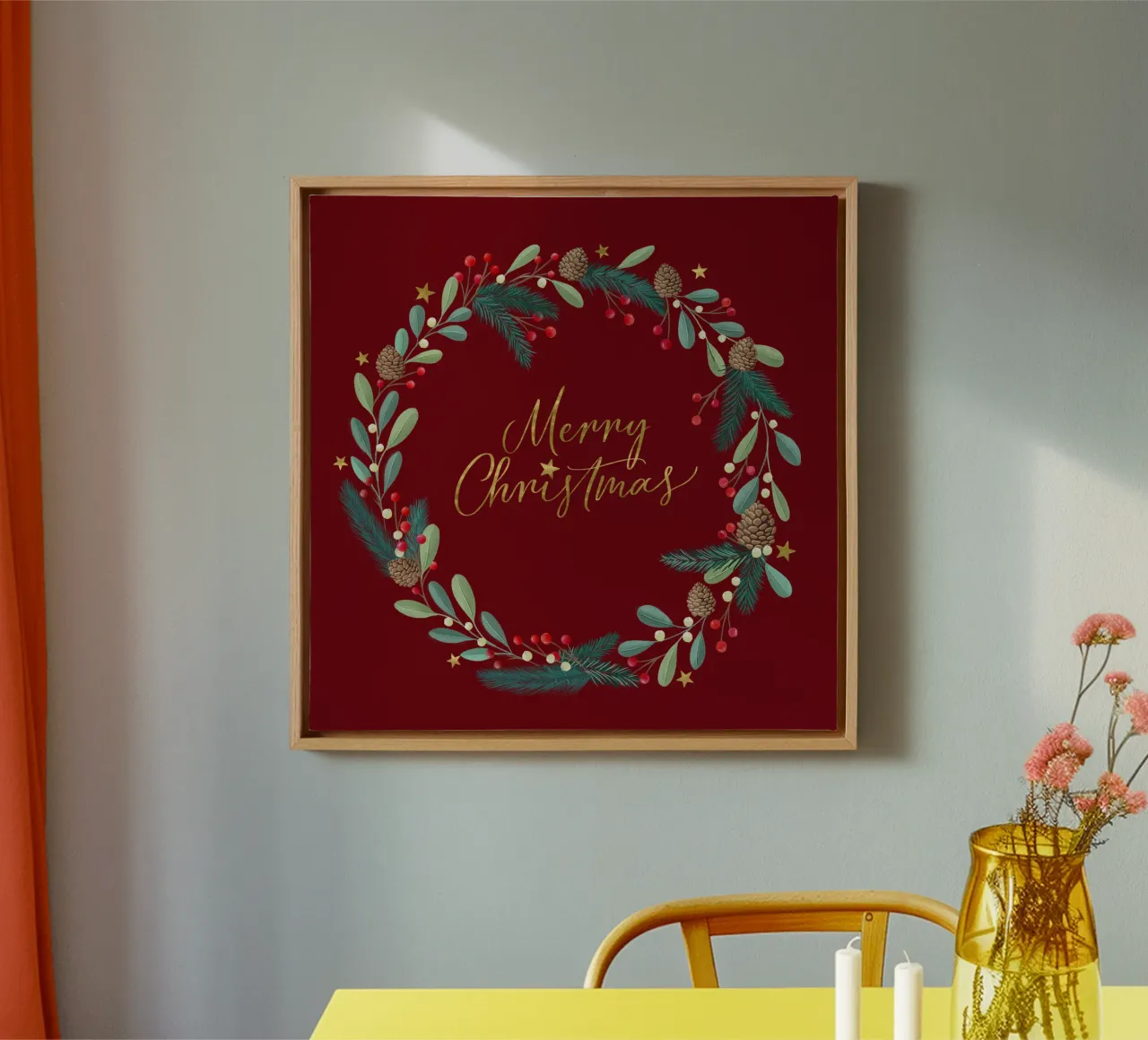 Advent wreath, Christmas wreath. Merry Christmas. canvas with Floater frame by CalliLetters
