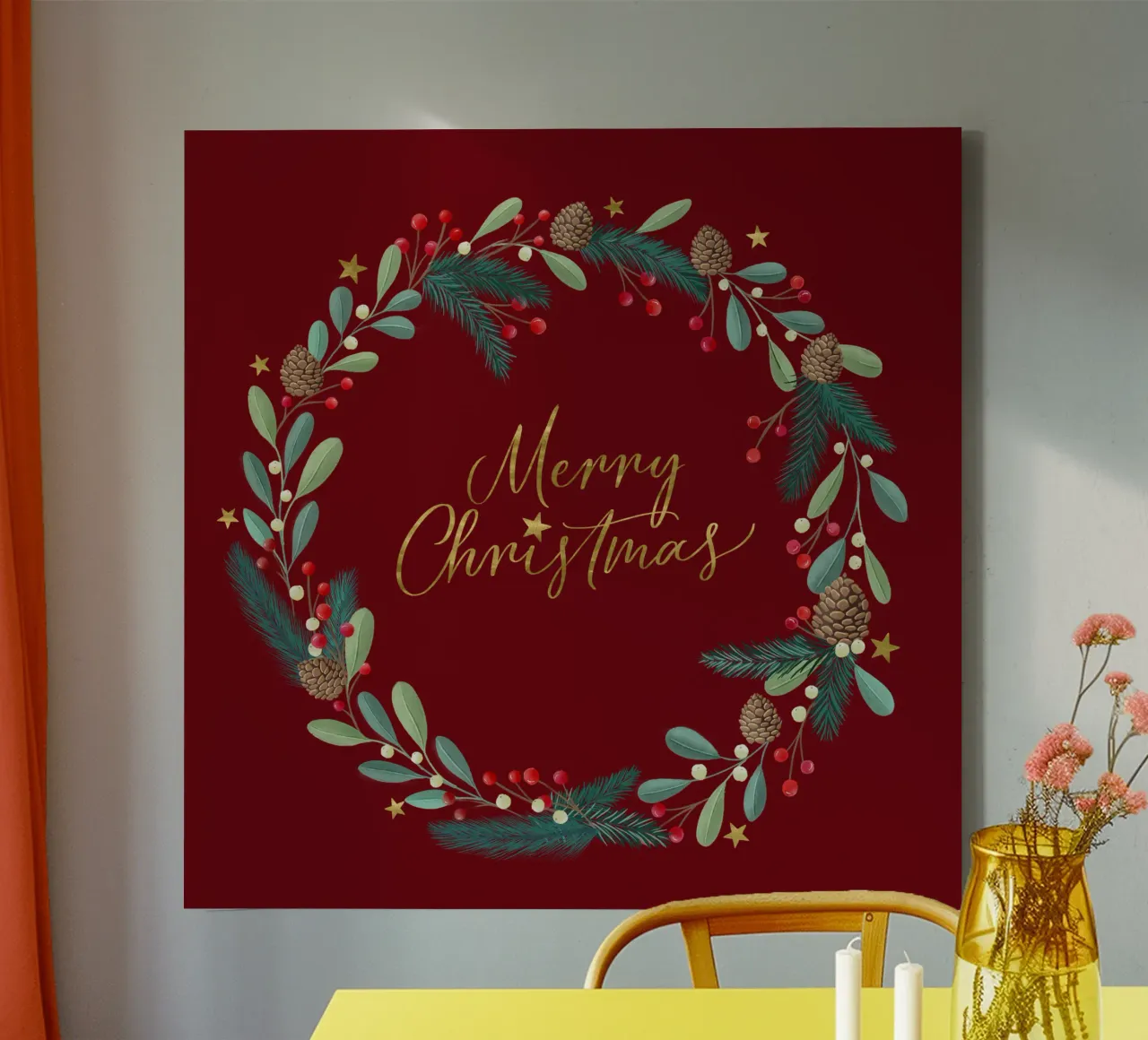 Advent wreath, Christmas wreath. Merry Christmas. canvas with Floater frame by CalliLetters