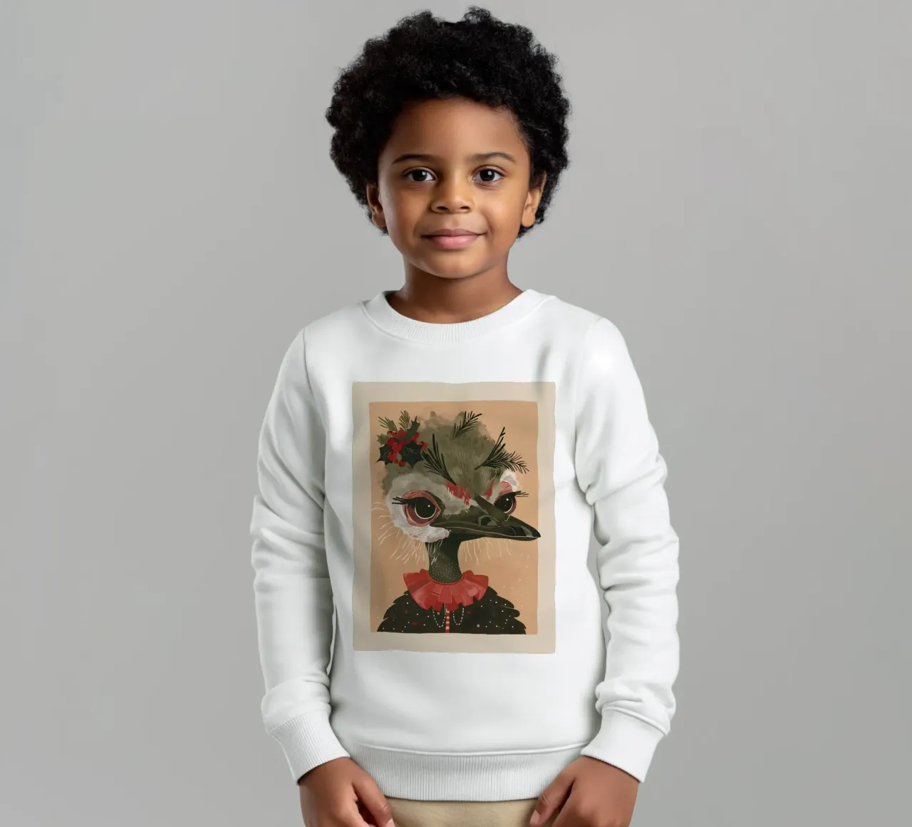 Festive Ostrich kids sweatshirt by ArtsySesta