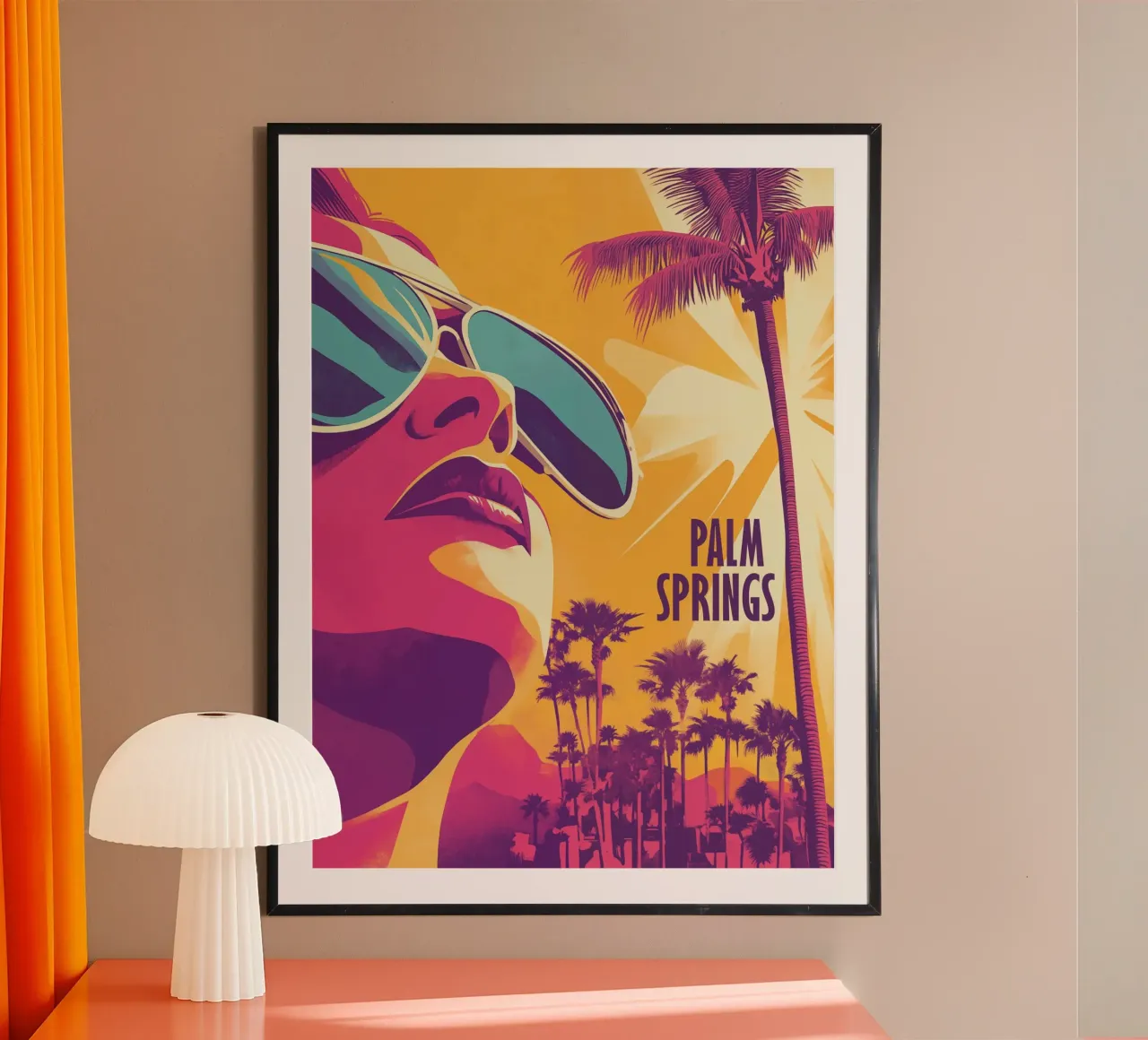 Motivo di viaggio retrò di Palm Springs poster con telaio in plastica da Autofocus