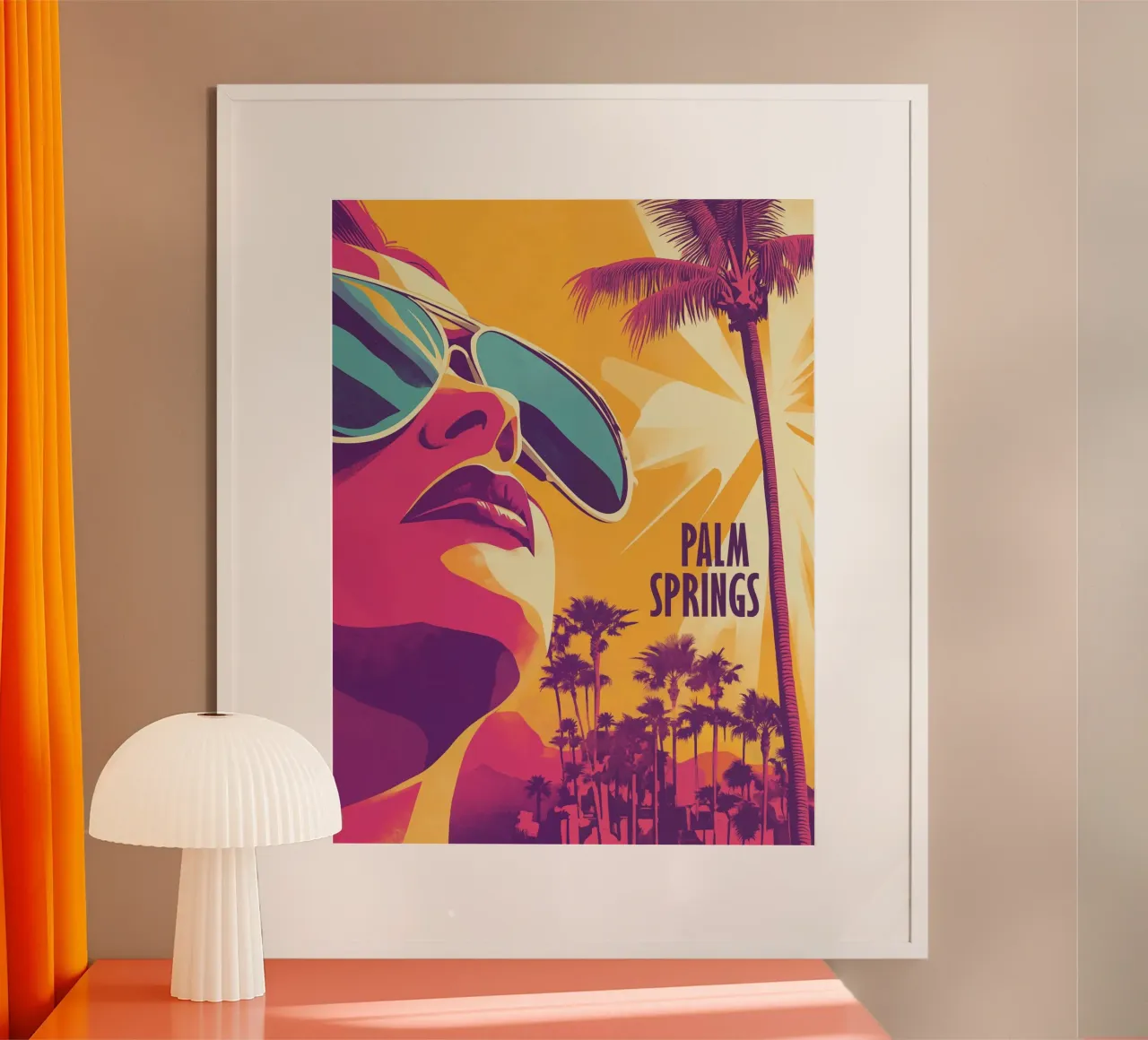 Motivo di viaggio retrò di Palm Springs poster con telaio in plastica da Autofocus