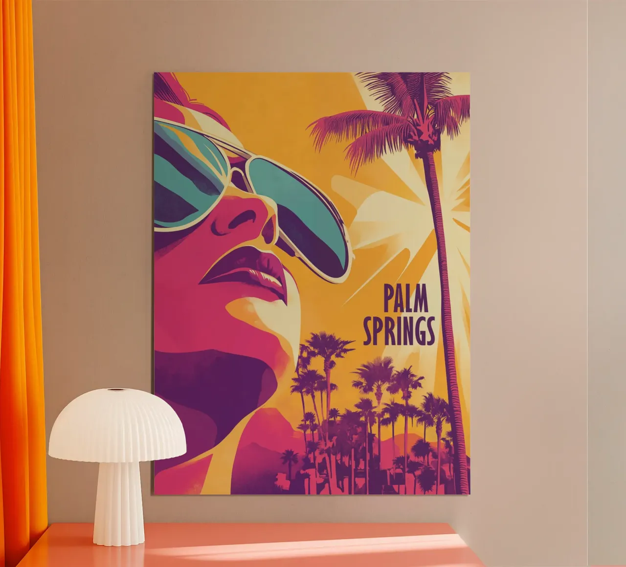 Motivo di viaggio retrò di Palm Springs poster con telaio in plastica da Autofocus