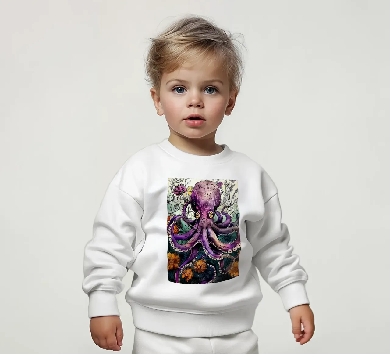 Purple octopus animal art baby sweatshirt by Justyna Jaszke JBJart