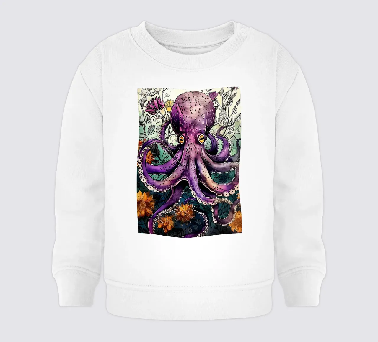 Purple octopus animal art baby sweatshirt by Justyna Jaszke JBJart