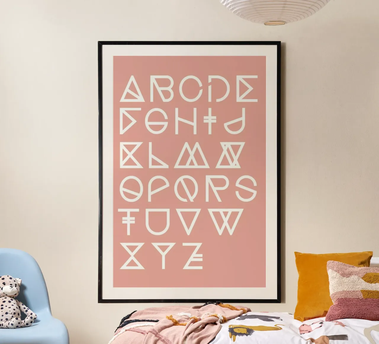 Geometrical ABC - blush poster con telaio in legno da Studio Nahili