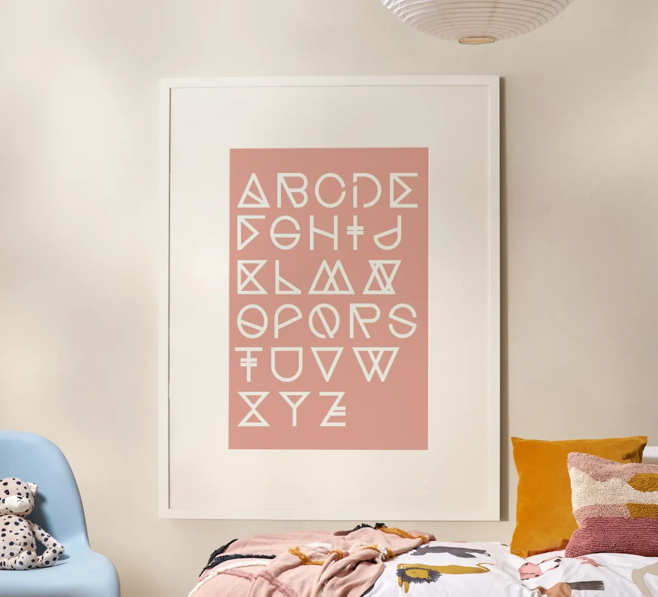 Geometrical ABC - blush poster con telaio in legno da Studio Nahili