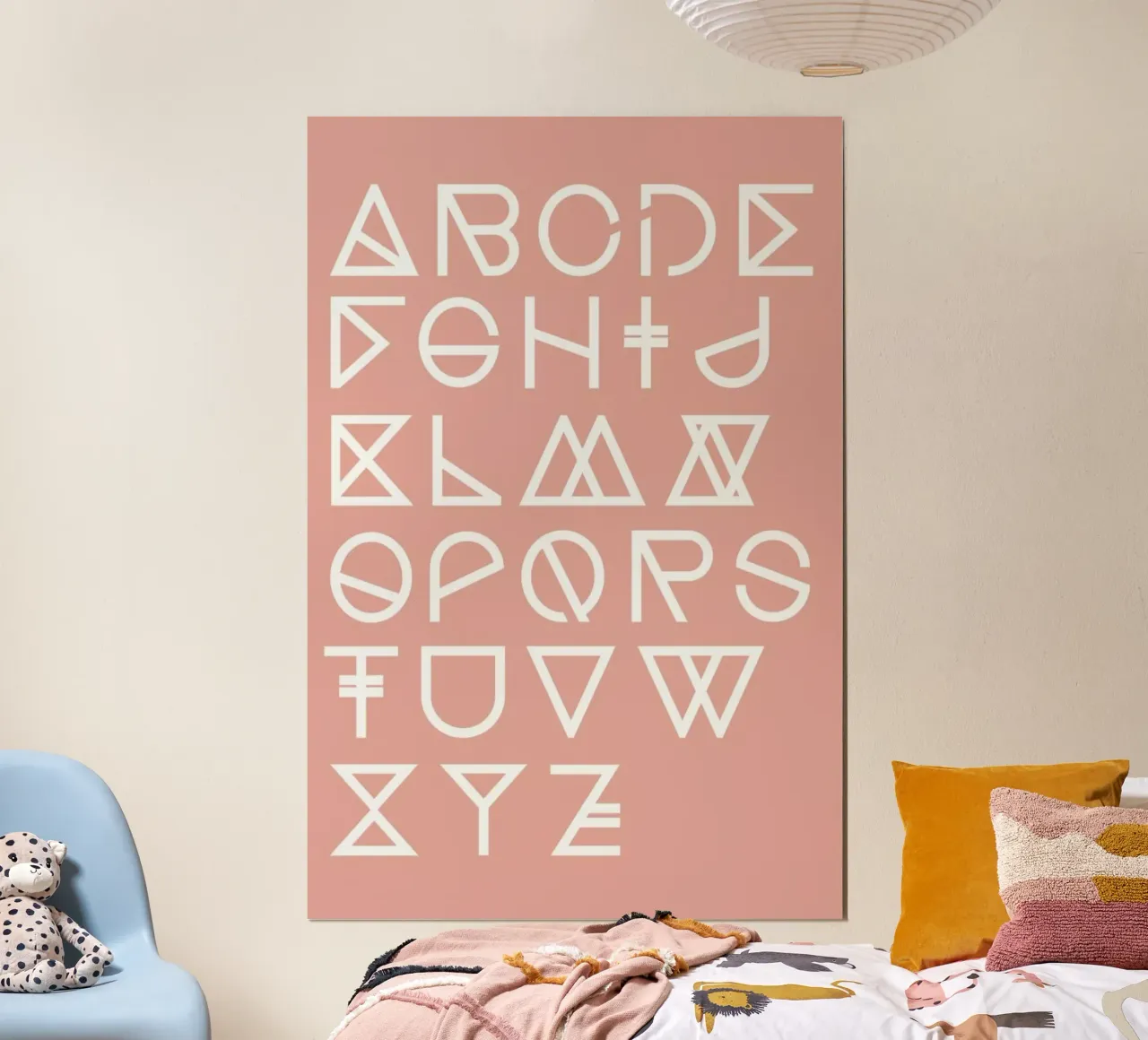 Geometrical ABC - blush poster con telaio in legno da Studio Nahili