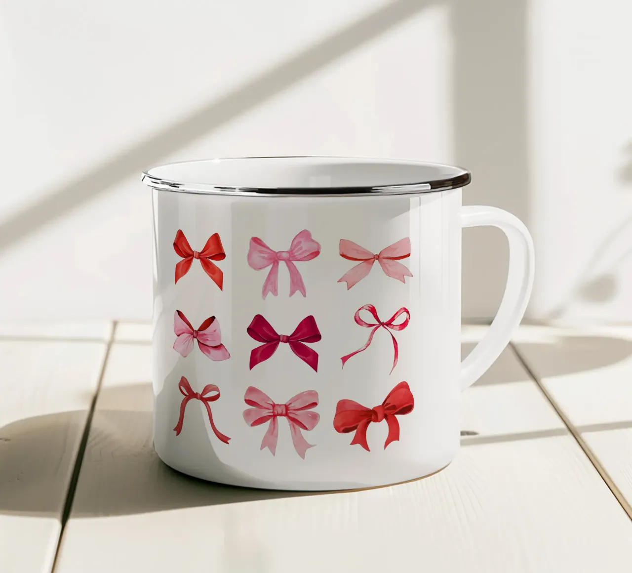 Coquette Red and Pink Bows enamel mug by Coquette Club