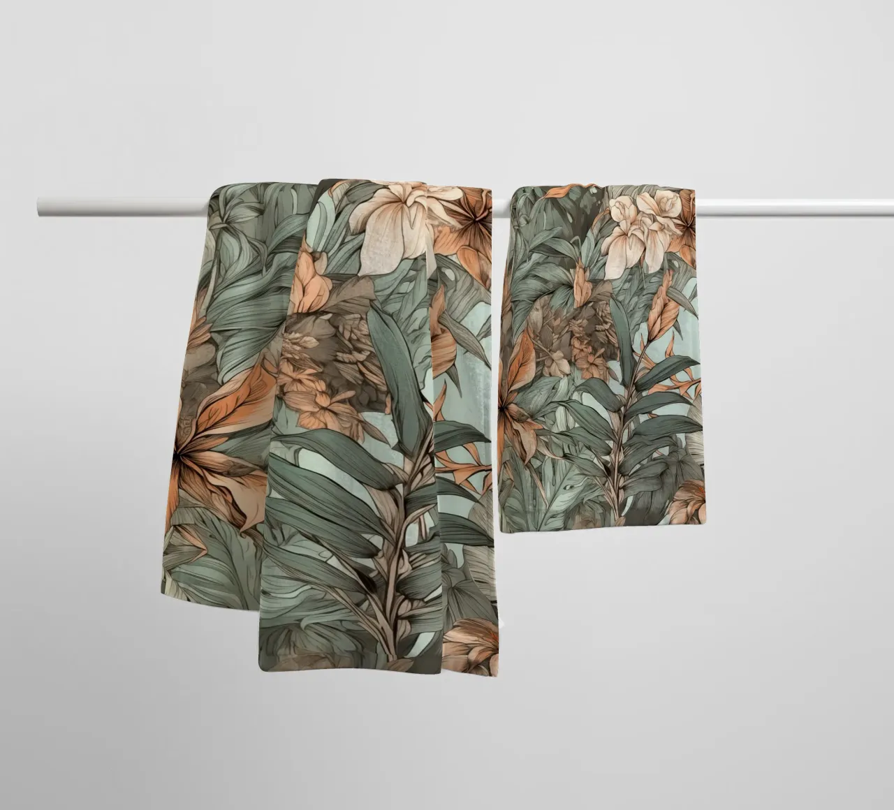 Nature flowers and leaves pattern towel by Justyna Jaszke JBJart