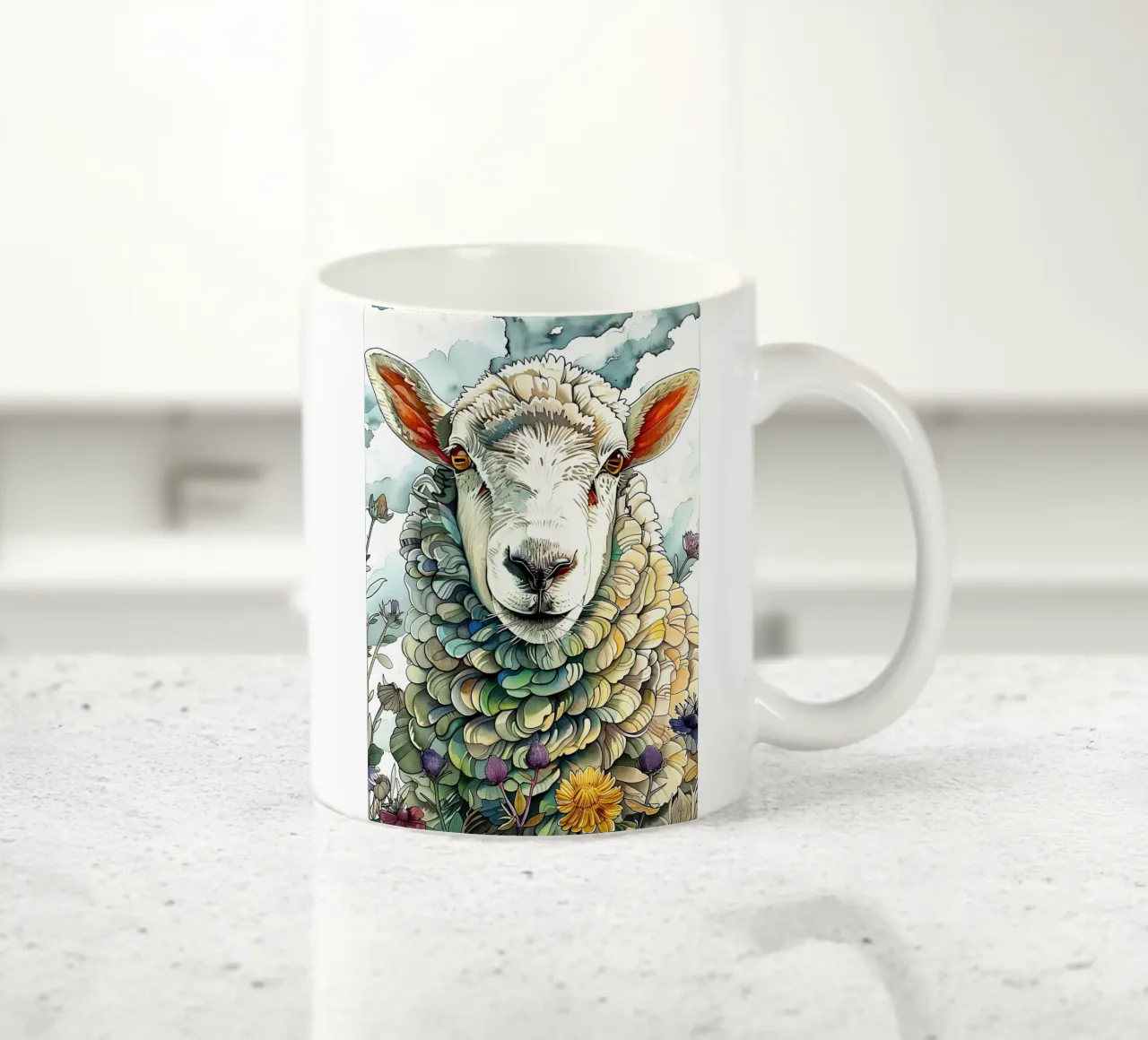 Sheep animal art ceramic mug by Justyna Jaszke JBJart