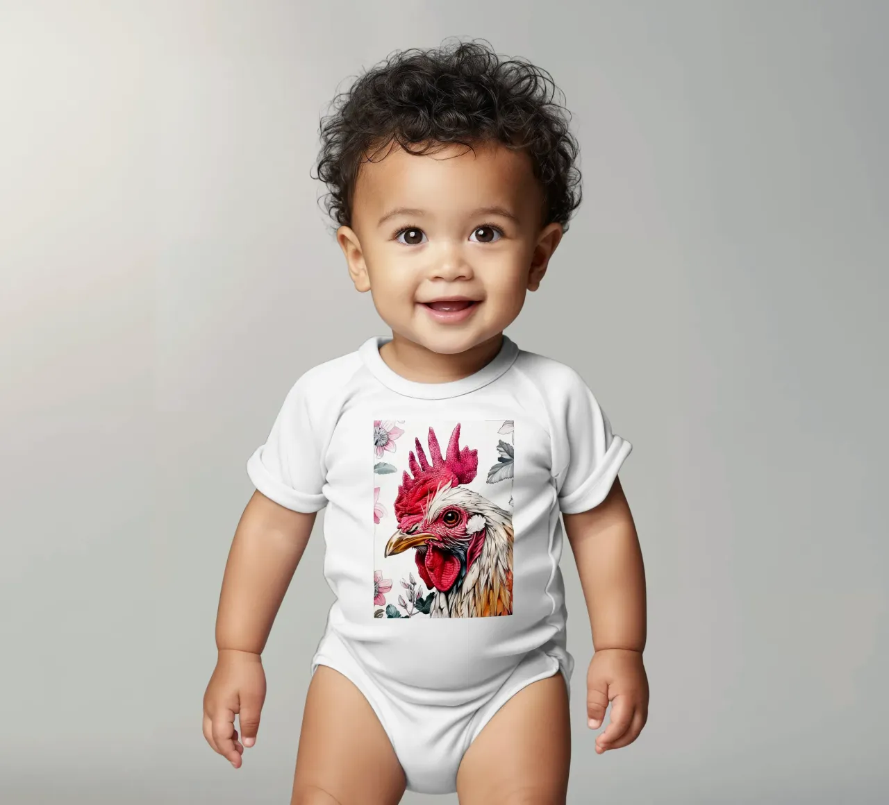 Rooster animal art short-sleeve baby romper by Justyna Jaszke JBJart