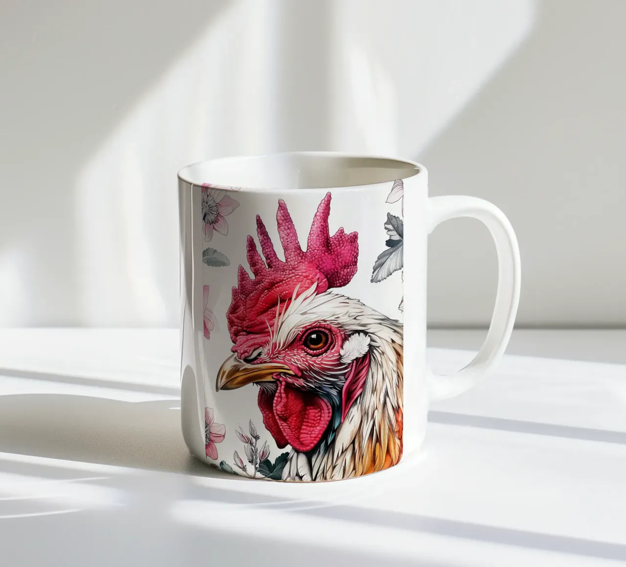 Rooster animal art ceramic mug by Justyna Jaszke JBJart