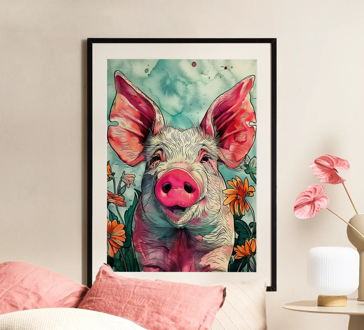 Funny pig animal art hahnemühle by Justyna Jaszke JBJart