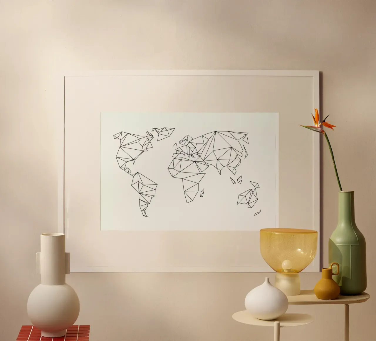 Geometrical World - white poster con telaio in legno da Studio Nahili